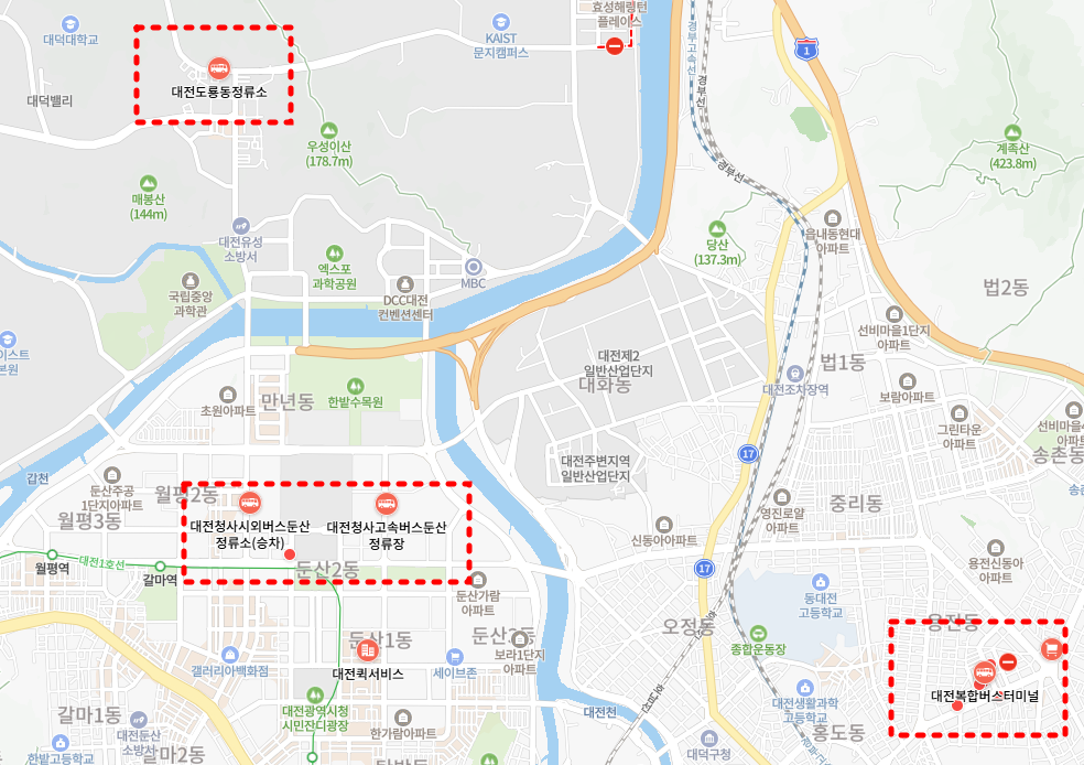 대전복합버스터미널 위치-지도