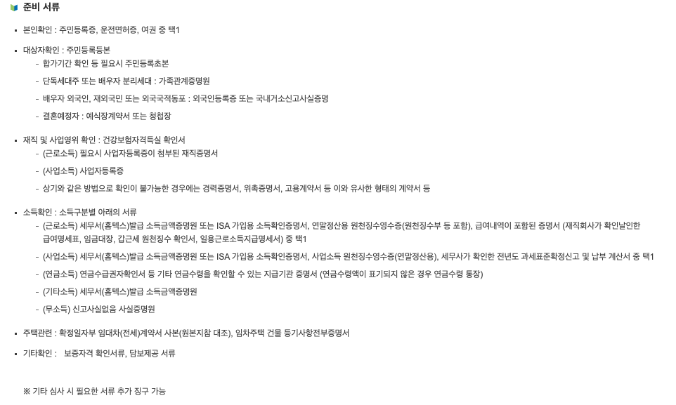 청년전용 보증부월세대출 준비 서류