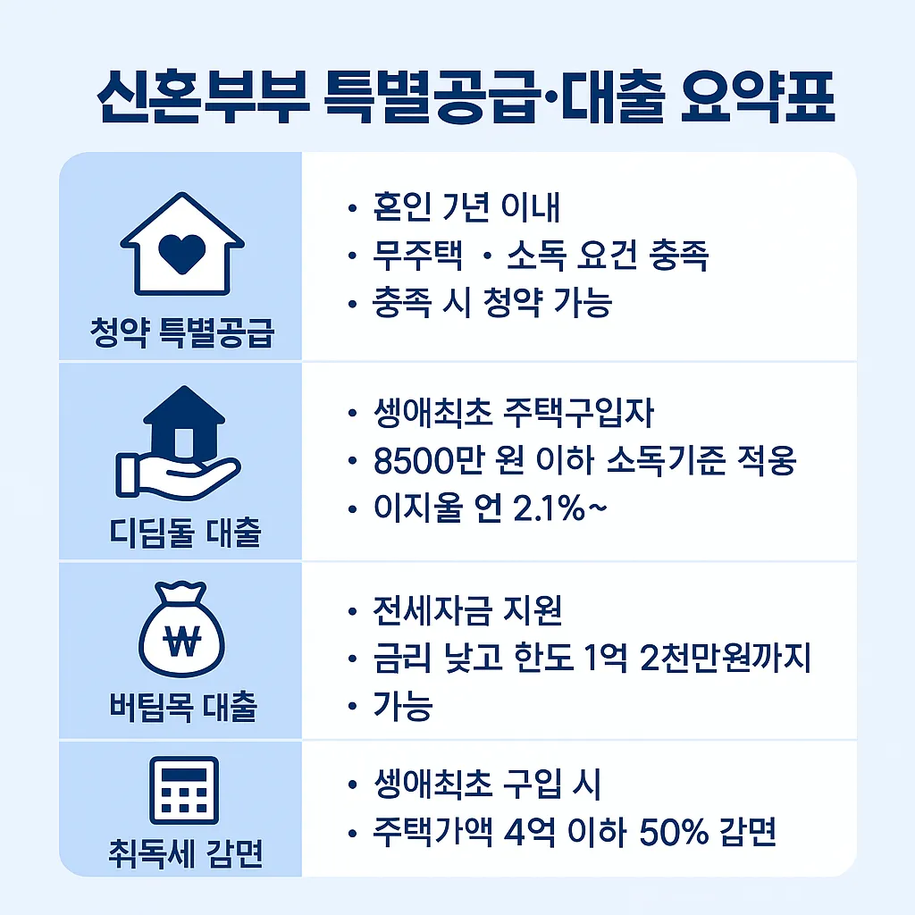 신혼부부를 위한 청약 조건, 대출, 세금 혜택 요약표