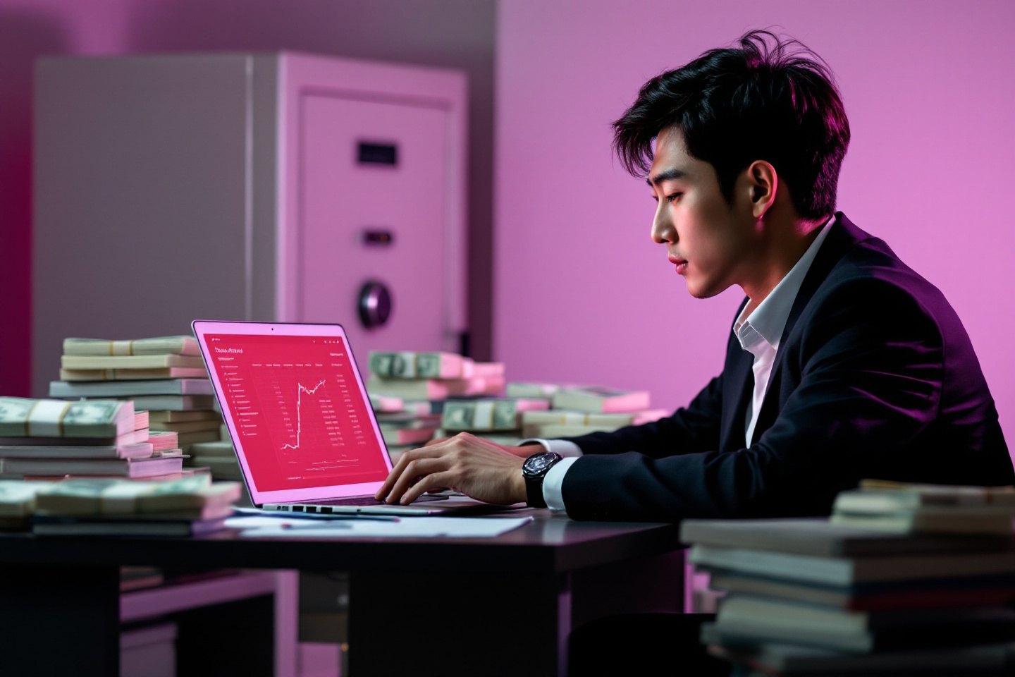 각종 지수가 모두 발깐색으로 경고하듯 한 그래프를 바라보고 있는 남성