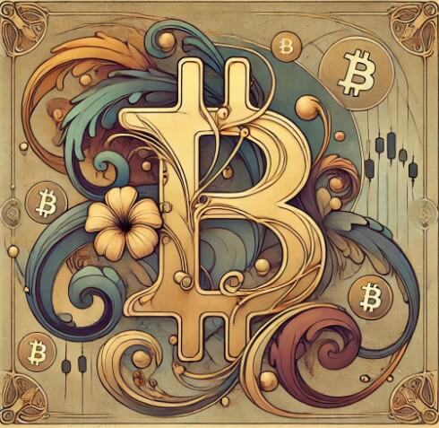 아르누보 스타일로 그린 비트코인 심볼 그림