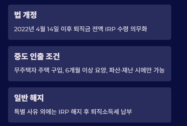 퇴직금 IRP 수령과 실업급여 수급 조건 