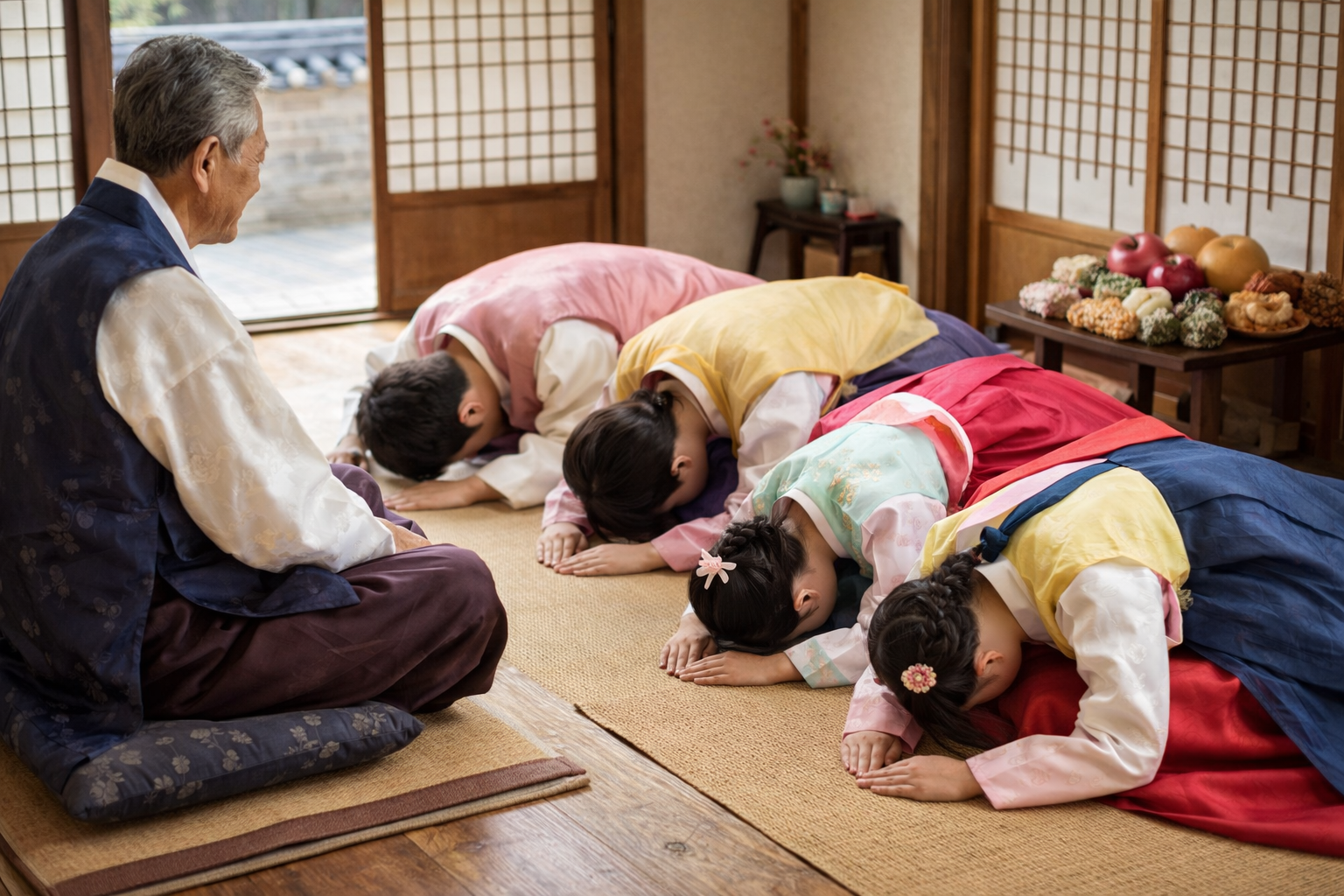 설에 절하는 모습