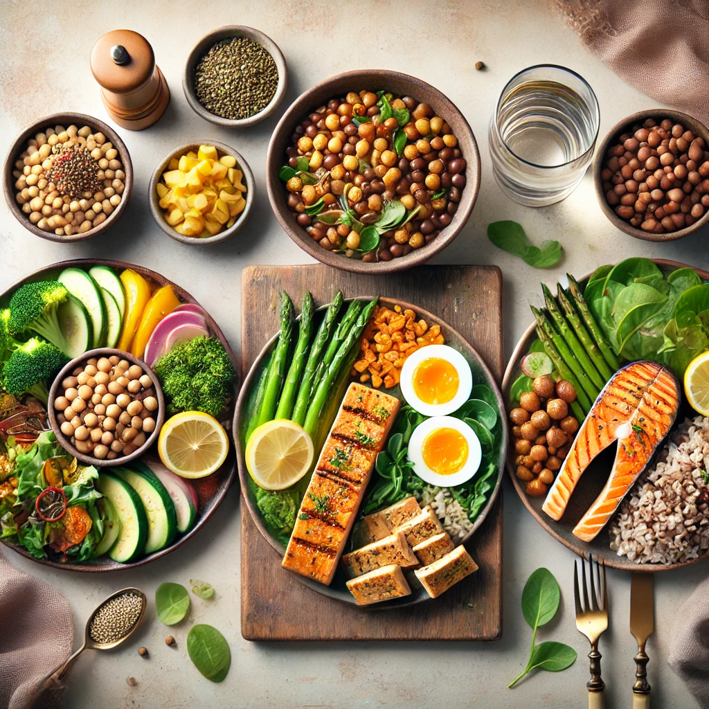 식단 비교(채식,단백질,균형식)