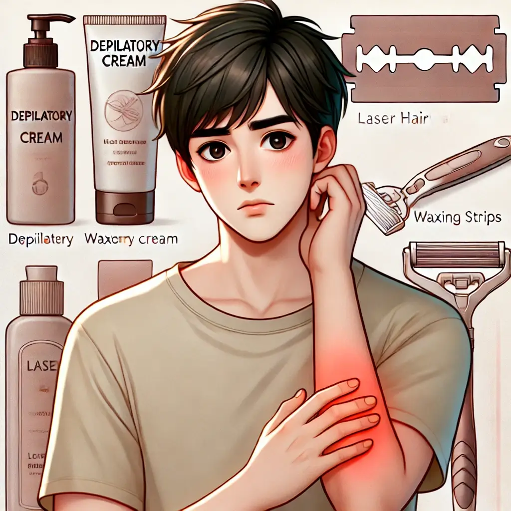 제모 크림 알레르기로 인해 팔에 가려움증이 생긴 모습