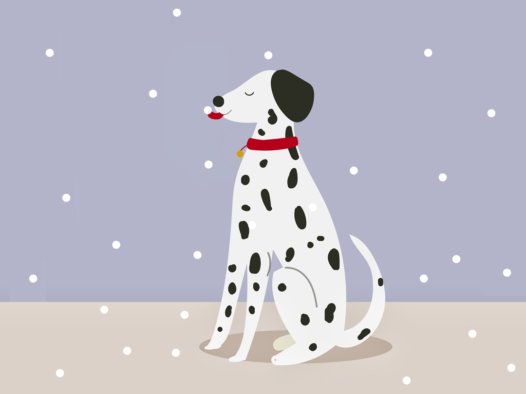 하늘에서 내리는 눈을 맛보는 강아지 일러스트 무료 이미지 다운로드