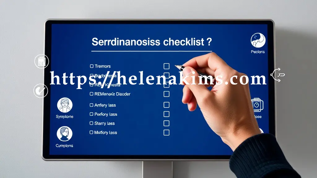 화면 옆에는 살짝 떨리는 듯한 중년의 손이 펜을 들고 문항을 가리키거나 체크하는 모습.