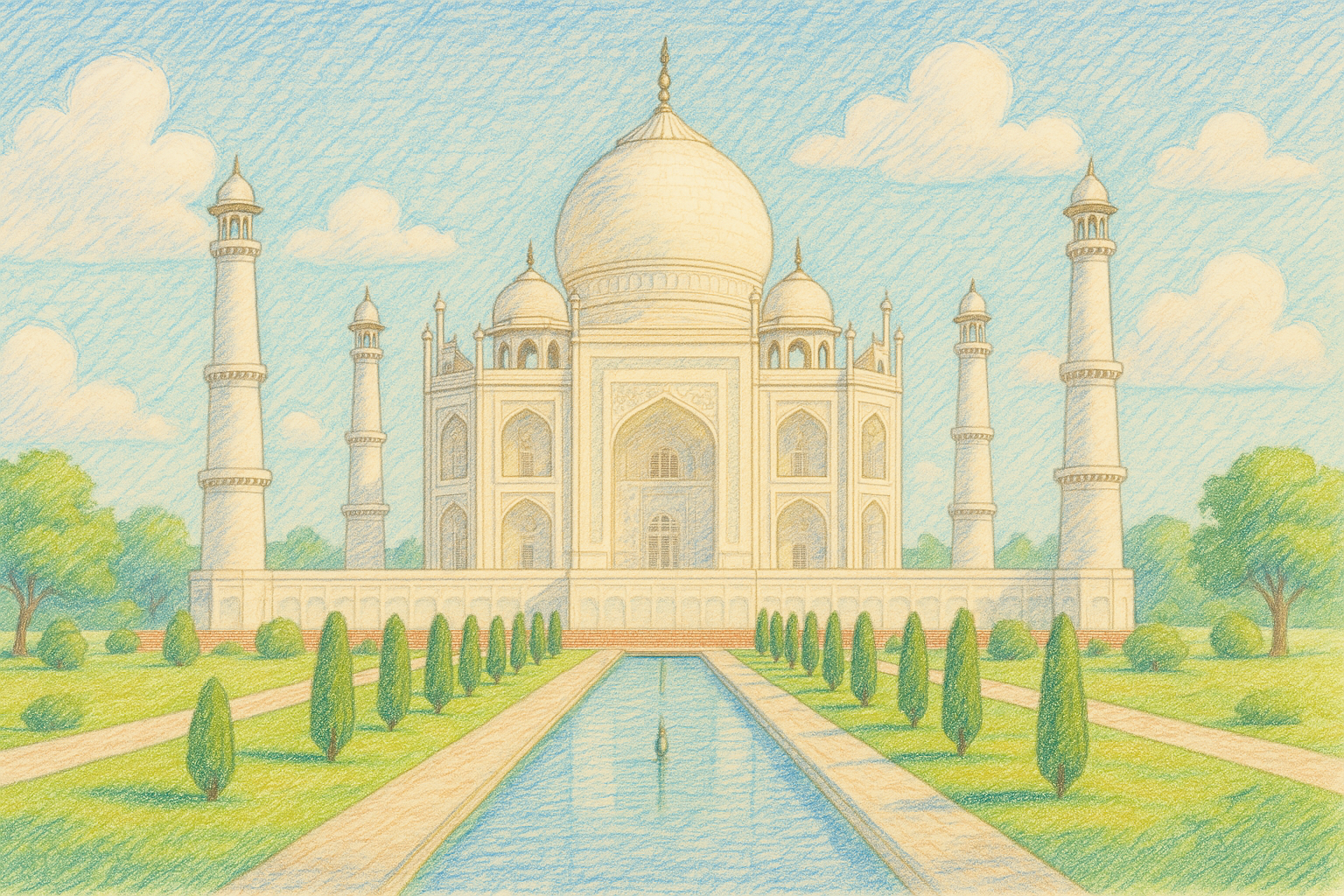 인도 타지마할을 색연필로 그린 이미지