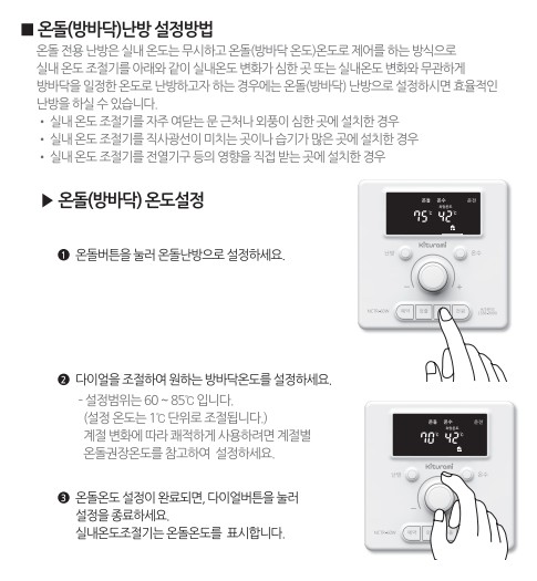 귀뚜라미보일러 사용설명서 - 거꾸로 ECO 콘덴싱 가스보일러_v2(NCTR-60W) 온돌난방 사용방법&#44; 설정방법