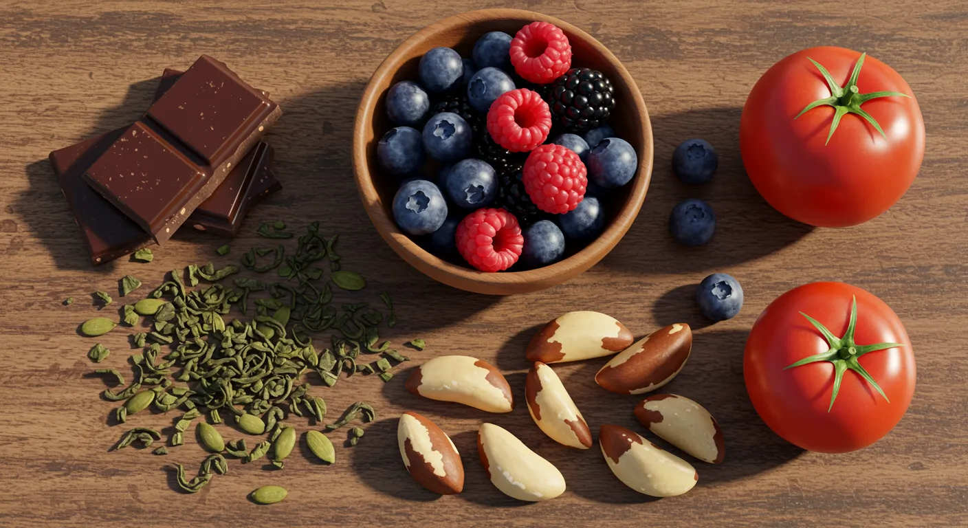피부 노화 방지에 좋은 항산화 성분이 풍부한 음식 (녹차, 베리류, 다크초콜릿, 토마토)