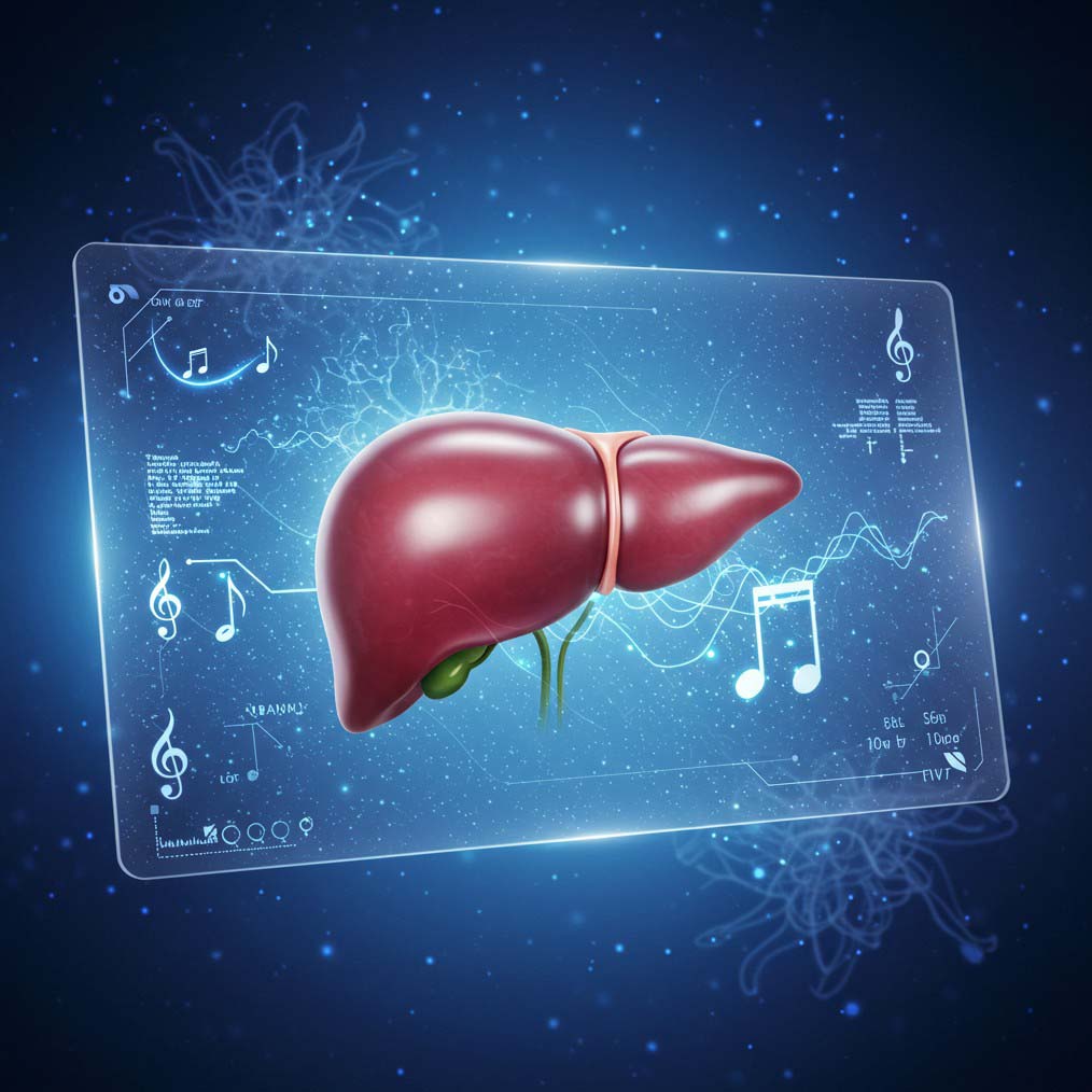Digital twin of human liver with ambient surreal background, representing personalized healthcare and emotional precision.