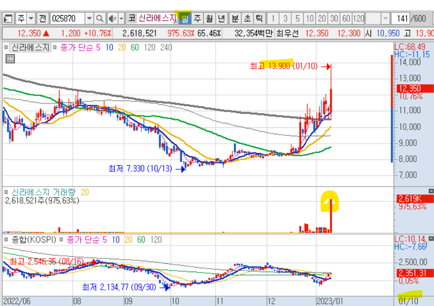 신라에스지 일봉 차트