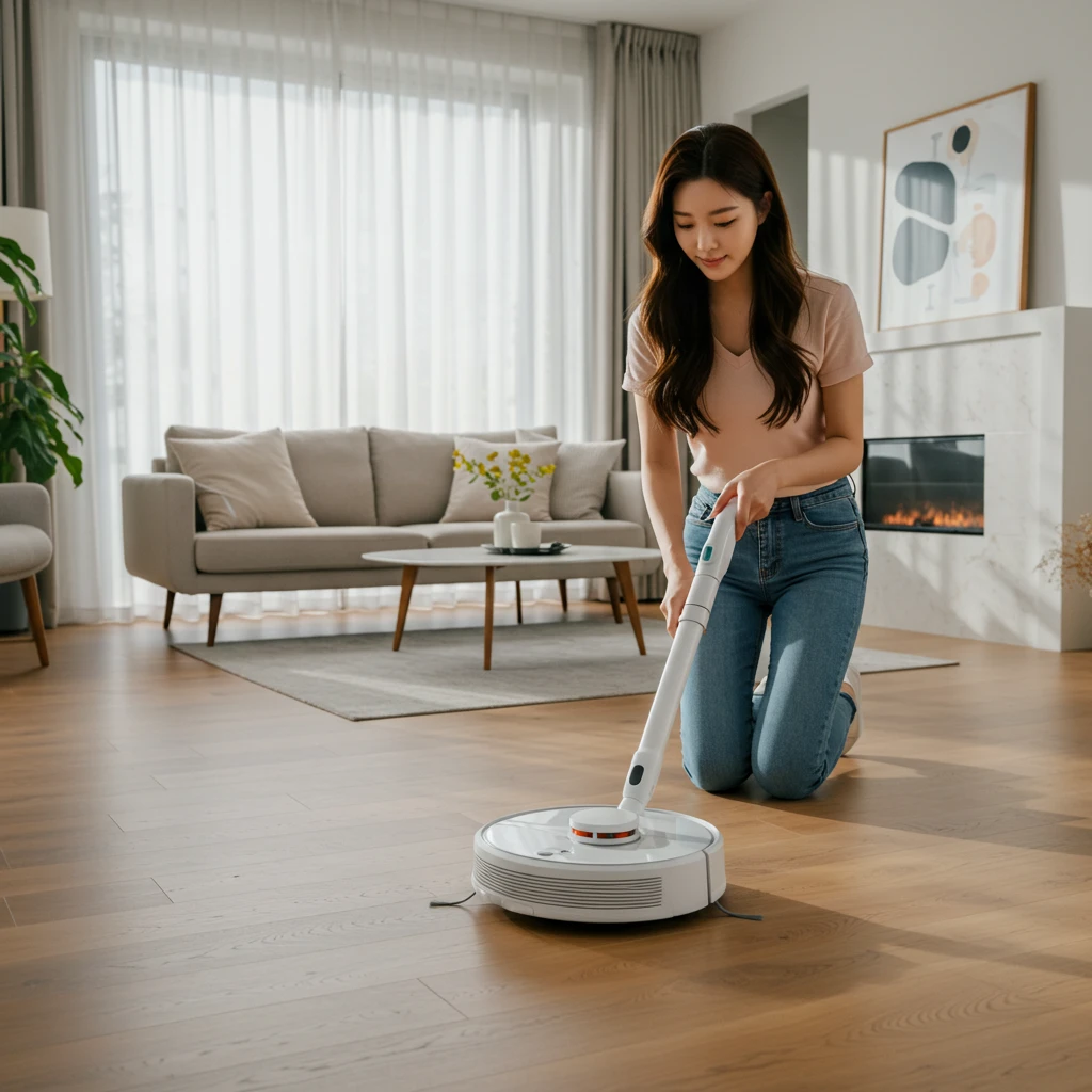 로봇청소기-사용하는-여자
