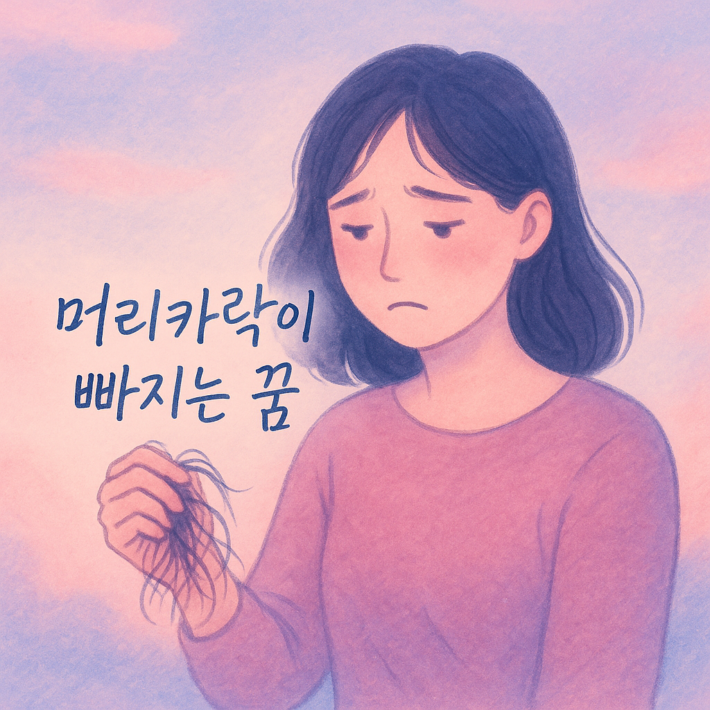 파스텔톤 일러스트, 손에 한 움큼 빠진 머리카락을 은유적으로 표현한 장면