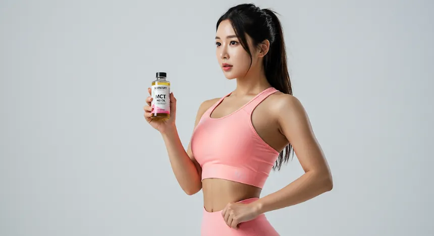 MCT오일을 들고있는 여자 이미지