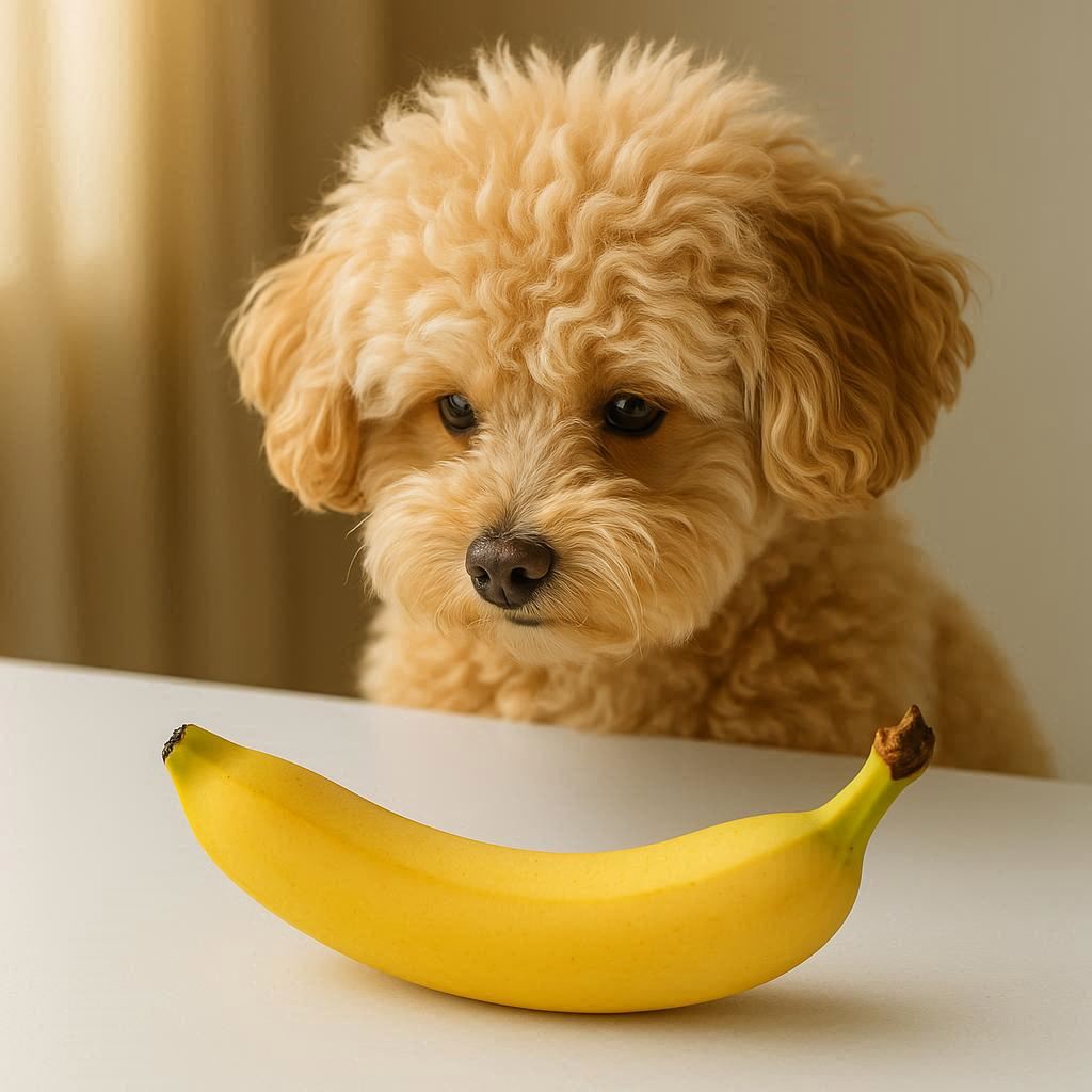 바나나를-바라보고-있는-강아지