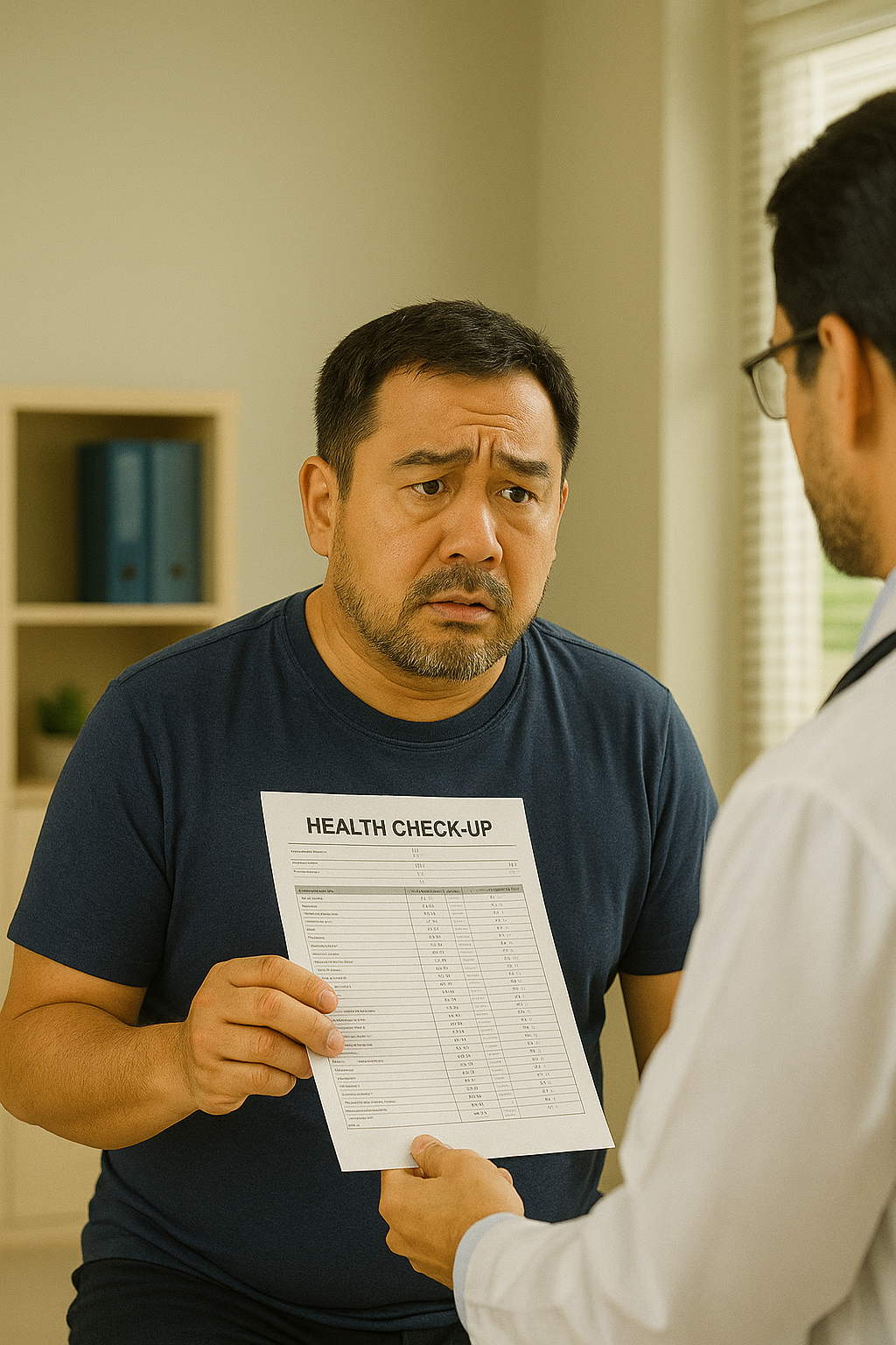 수치를 보고 당황해 하는 중년 남성