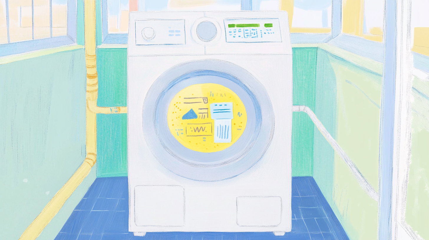 첨단 세탁기 내부에서 세탁물의 무게, 오염도, 섬유 종류를 분석하는 AI 기술의 시각화