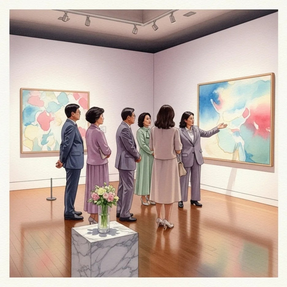 VIP 프리뷰에서 작품을 감상하는 사람들