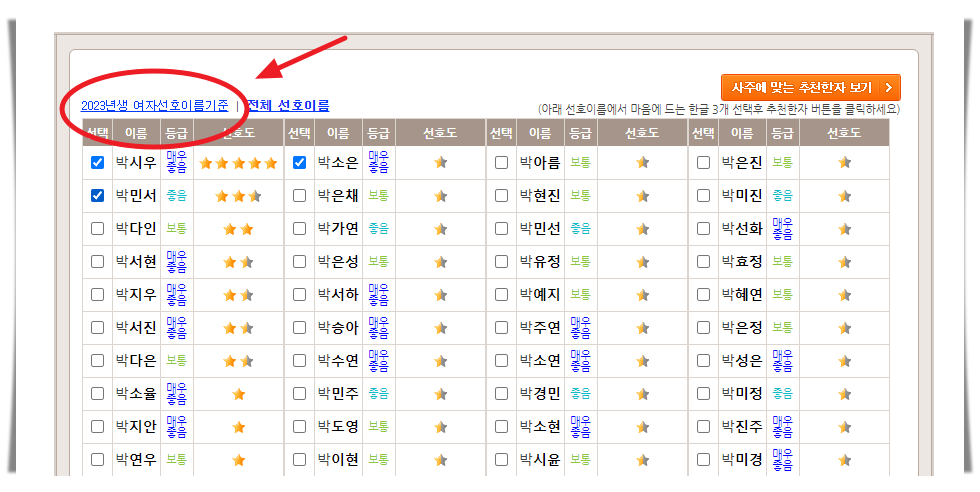 2023년생 여자 한글 이름 목록