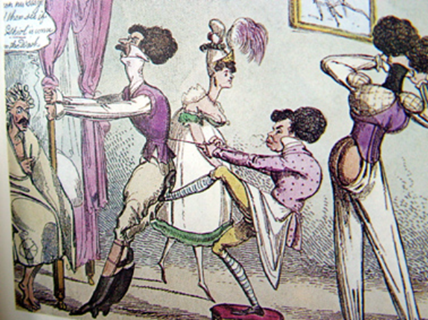 낭만주의 시대 남성 코르셋 착용 풍자 사진