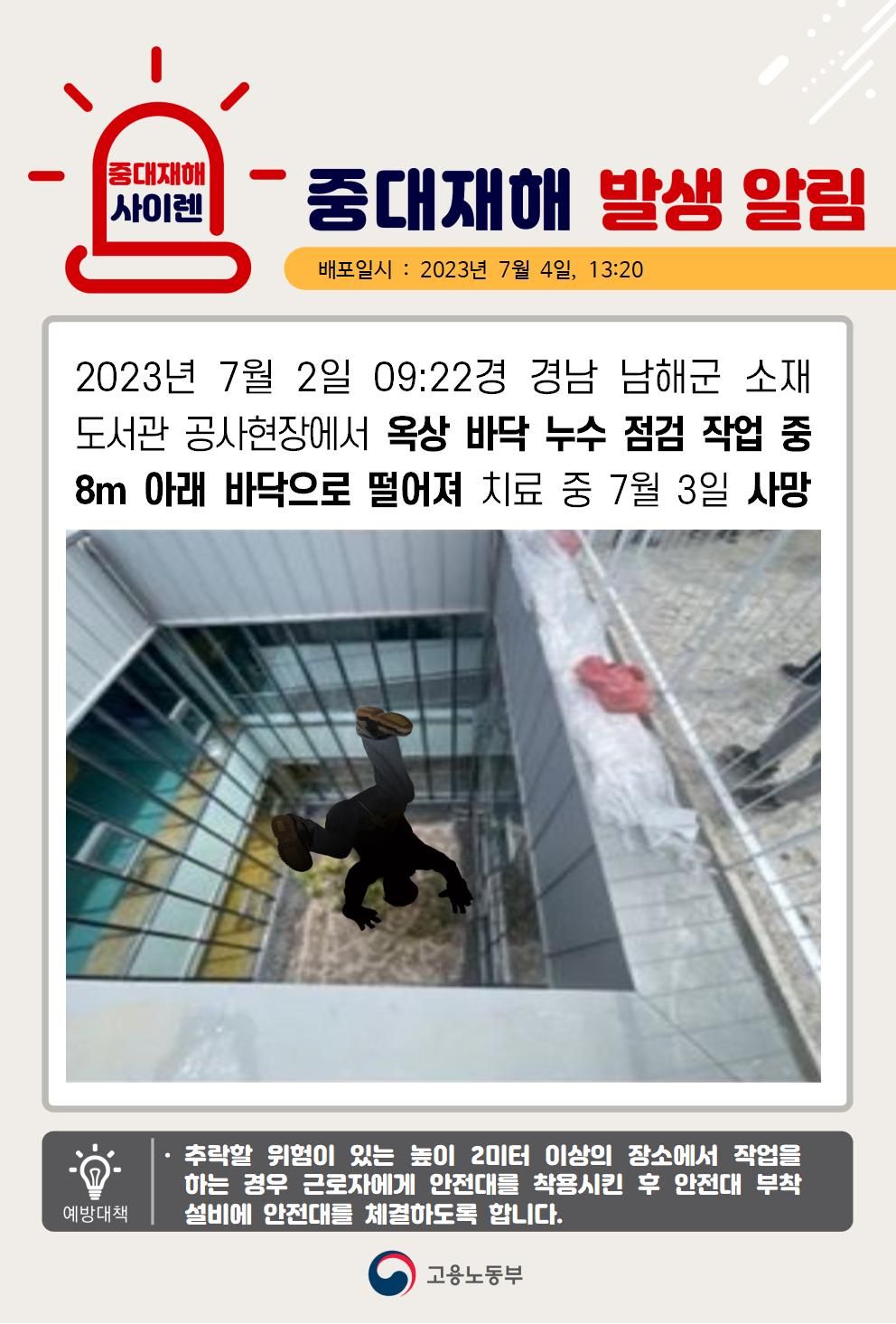 옥상 바닥 누수 점검작업 중 떨어짐(8m)