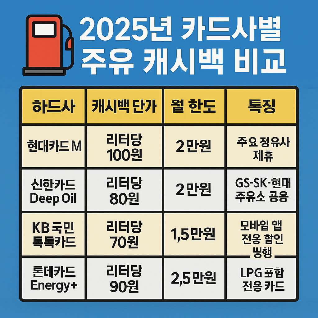 2025 카드사별 주유 캐시백 비교
