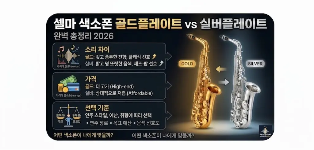 셀마 색소폰 골드플레이트 vs 실버플레이트 &mdash; 소리 차이&middot;가격&middot;선택 기준 완벽 총정리 202