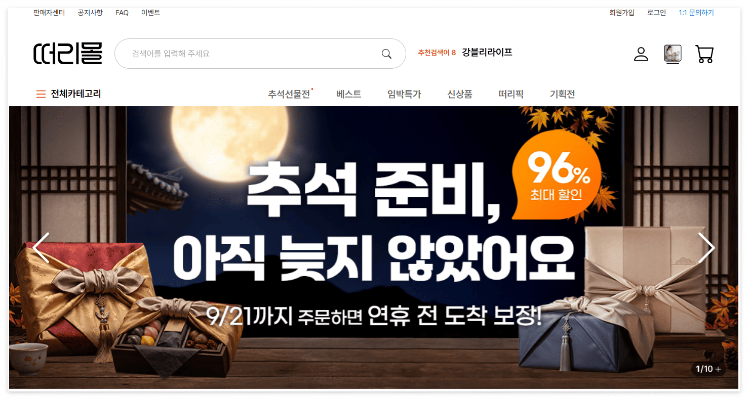 떠리몰 홈페이지 첫 화면 스크린샷