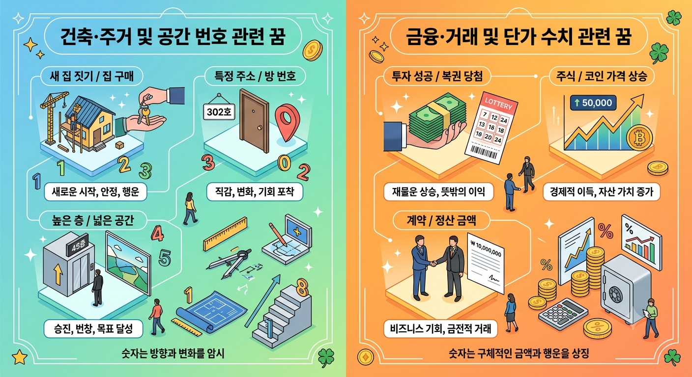 건축·주거 및 공간 번호 관련 꿈, 금융·거래 및 단가 수치 관련 꿈