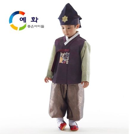 예화 남아용 아동한복 배자 와인 1032