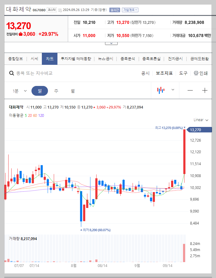 대화제약 주가 분석