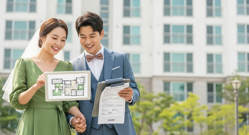 2025년 수도권 아파트 생애 첫 주택 구입 대출 전략을 살펴보는 행복한 신혼부부