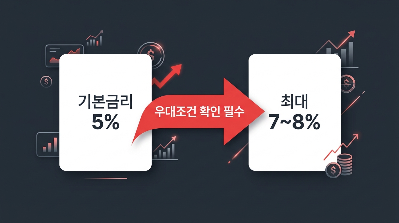 청년미래적금 기본금리 5퍼센트와 최대 7~8퍼센트 비교