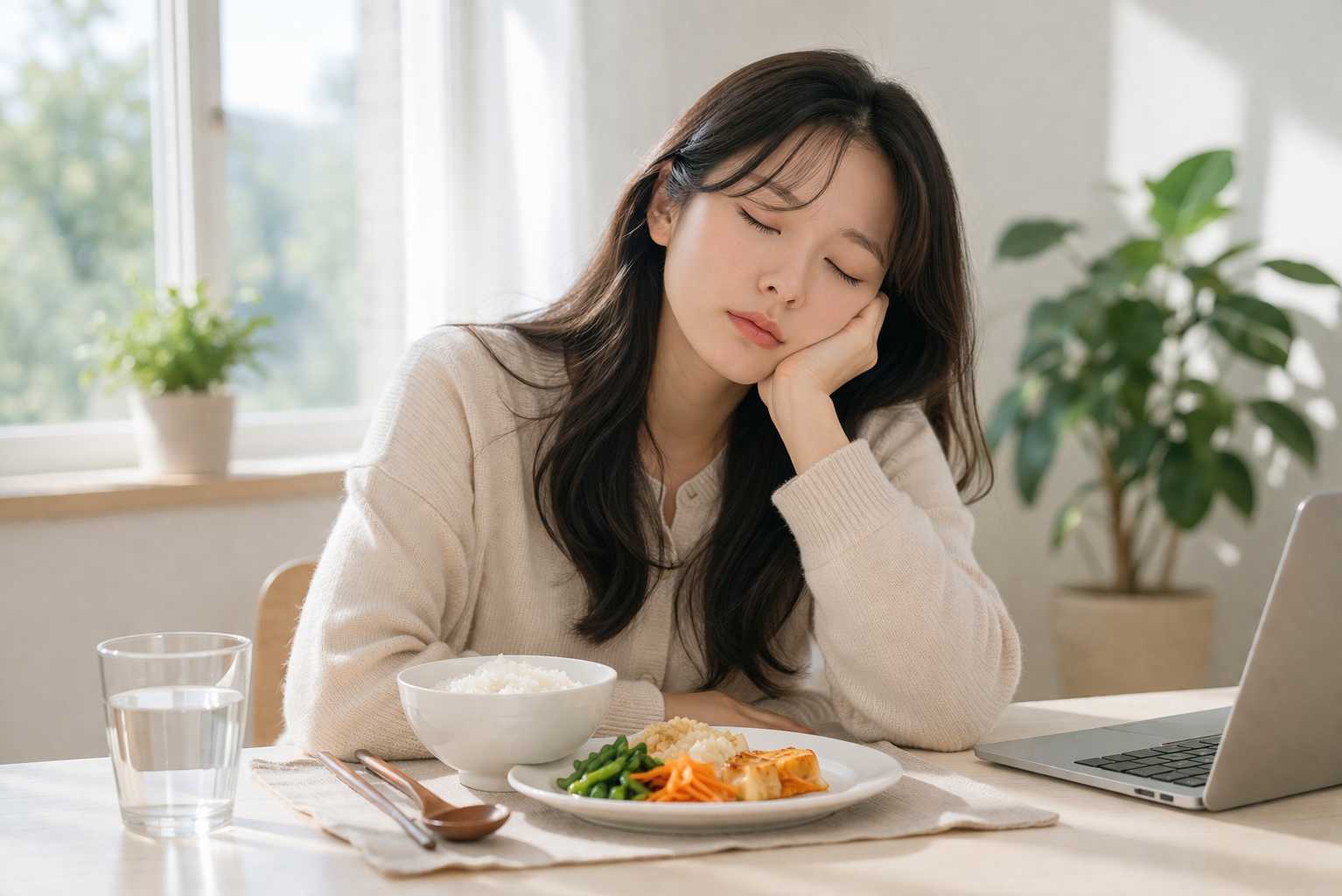 식후 졸리는 모습을 보여주는 이미지