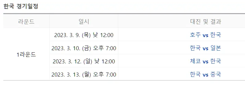 wbc 경기일정