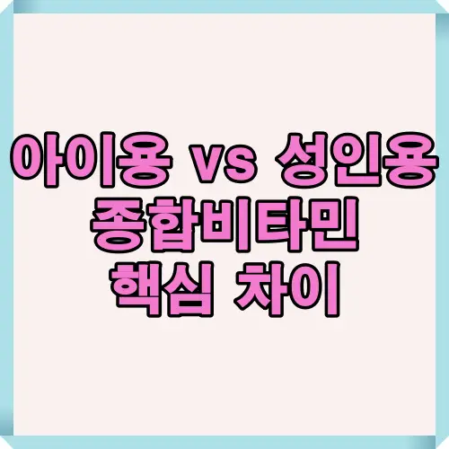 아이용과 성인용 종합비타민의 주요 차이점을 한눈에 비교할 수 있는 대표 썸네일 이미지