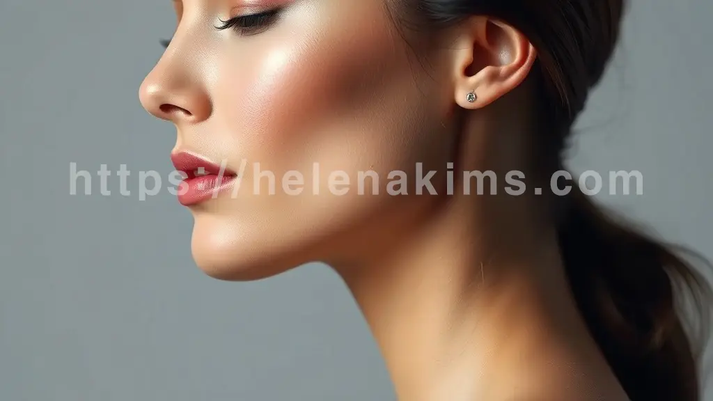 여성의 얼굴 옆면, 얼굴의 윤곽선이 부드럽게 표현되며, 특히 처지기 전의 매끄럽고 탄력 있는 턱선이 섬세한 선으로 강조 된 이미지.