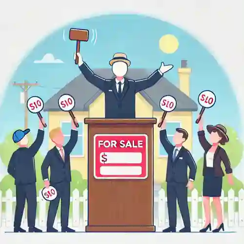 부동산 경매를 진행하고 있는 진행자와 입찰자들