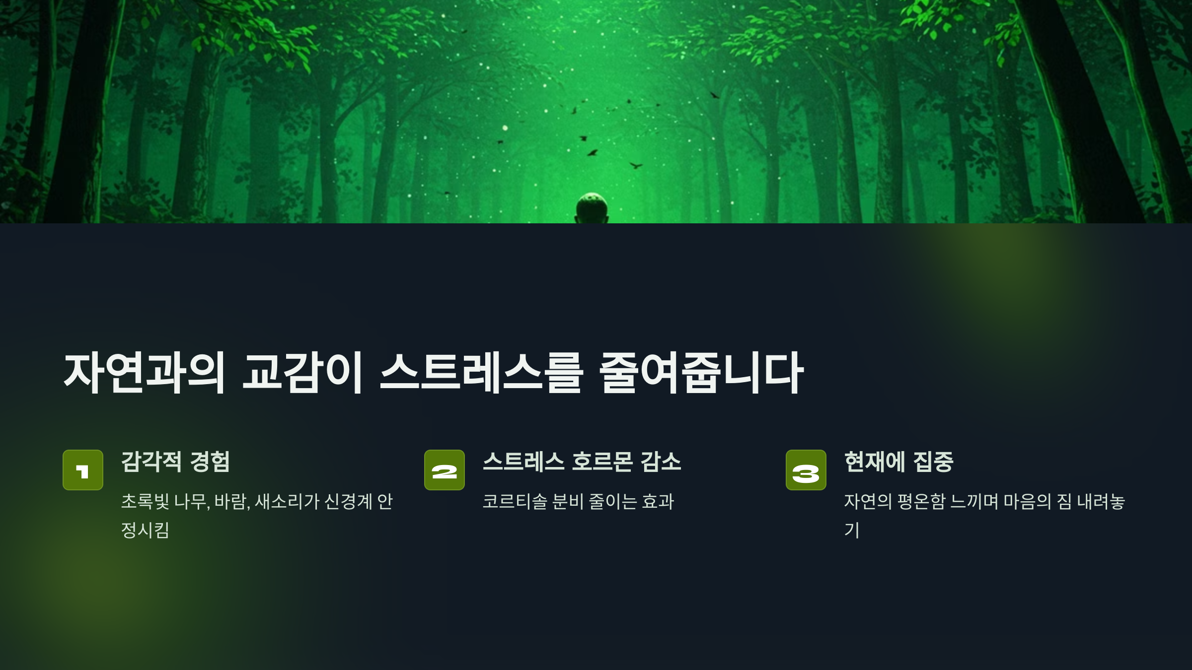 자연과의 교감이 스트레스를 줄여줍니다.