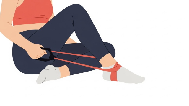 탄성 밴드를 이용해 발목 근력을 강화하는 재활 운동 그림