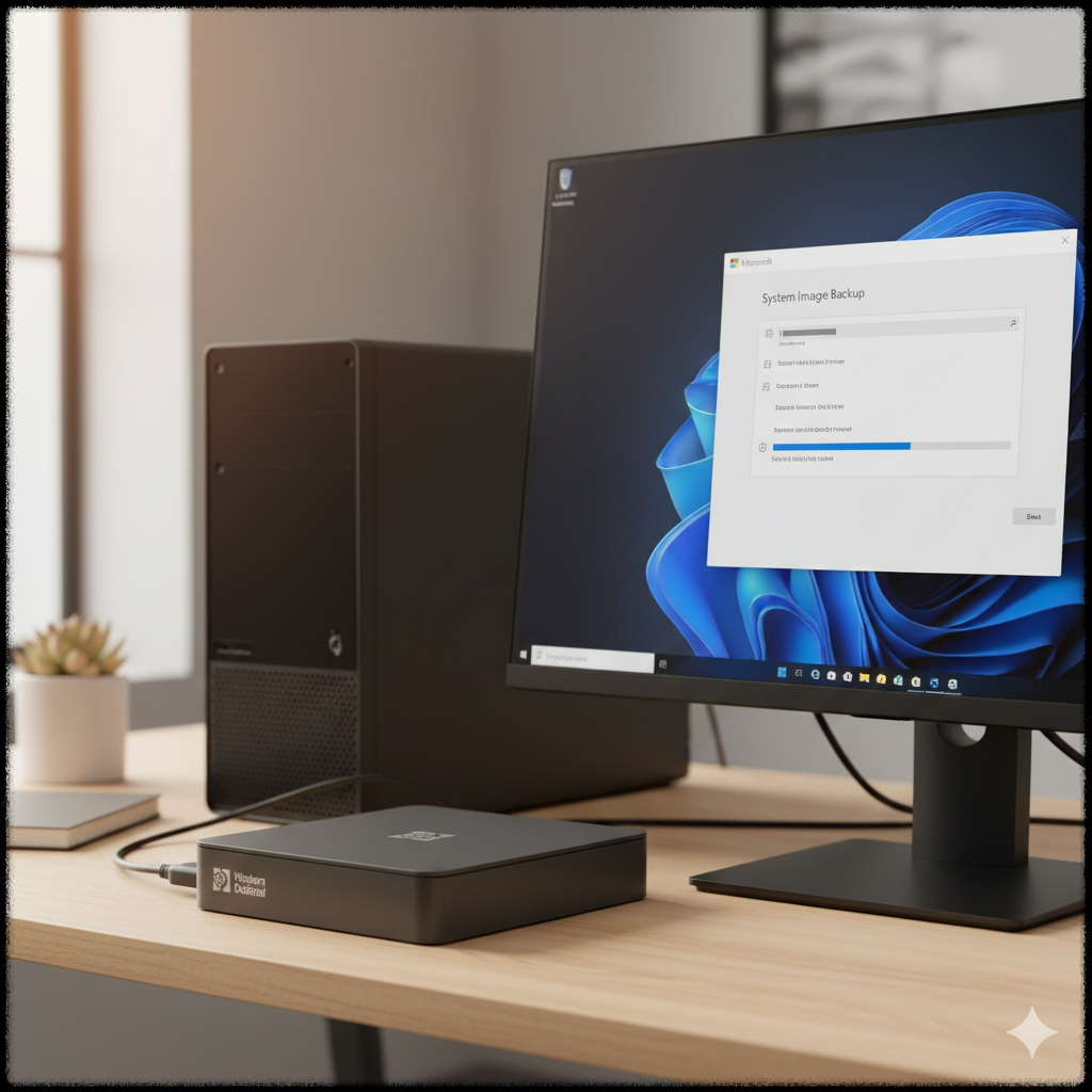 Windows 11 시스템 이미지 백업을 외장하드에 저장하는 모습