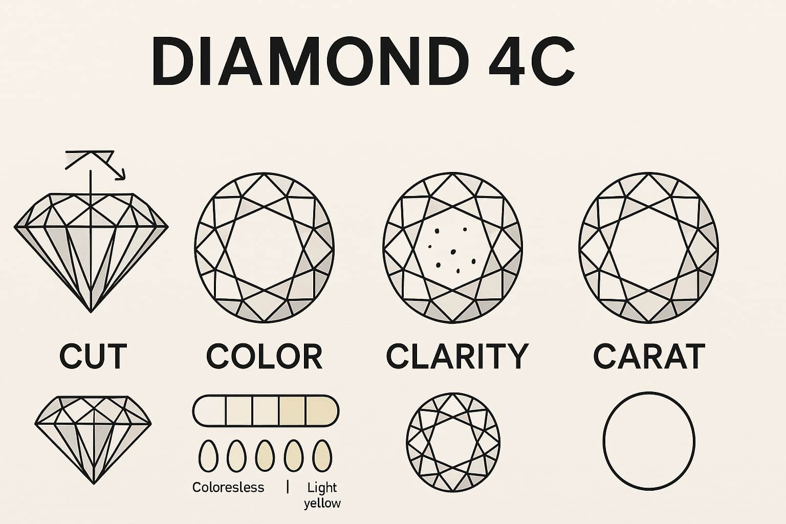 다이아몬드 등급 완전 정복: 컷, 색상, 투명도, 캐럿의 의미