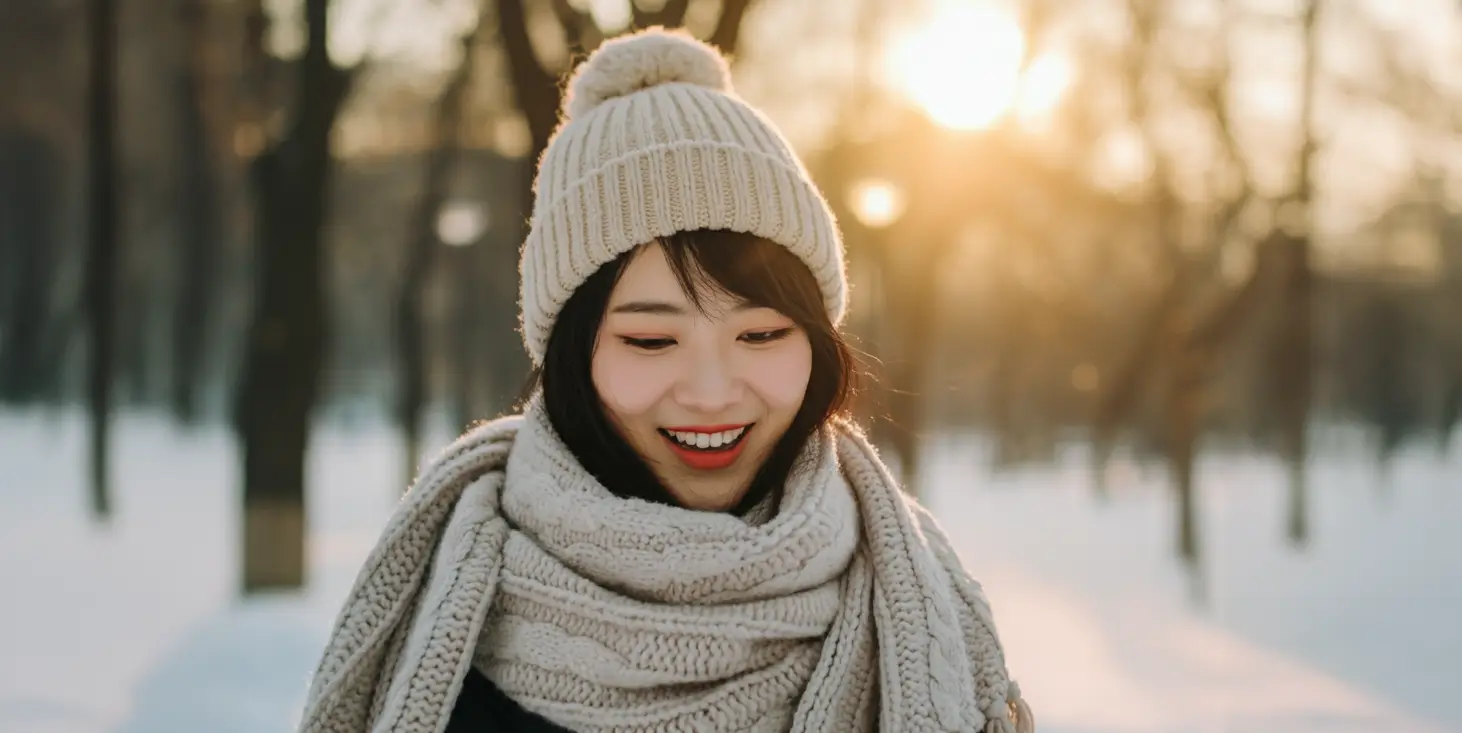 겨울 풍경과 여성