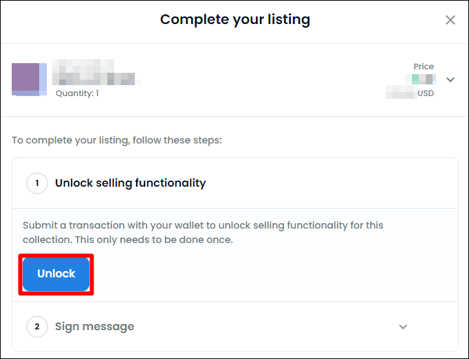 파냄 등록이 완료된걸 확인해주는 창, Unlock 버튼을 통해 활성화를 먼저 해야함