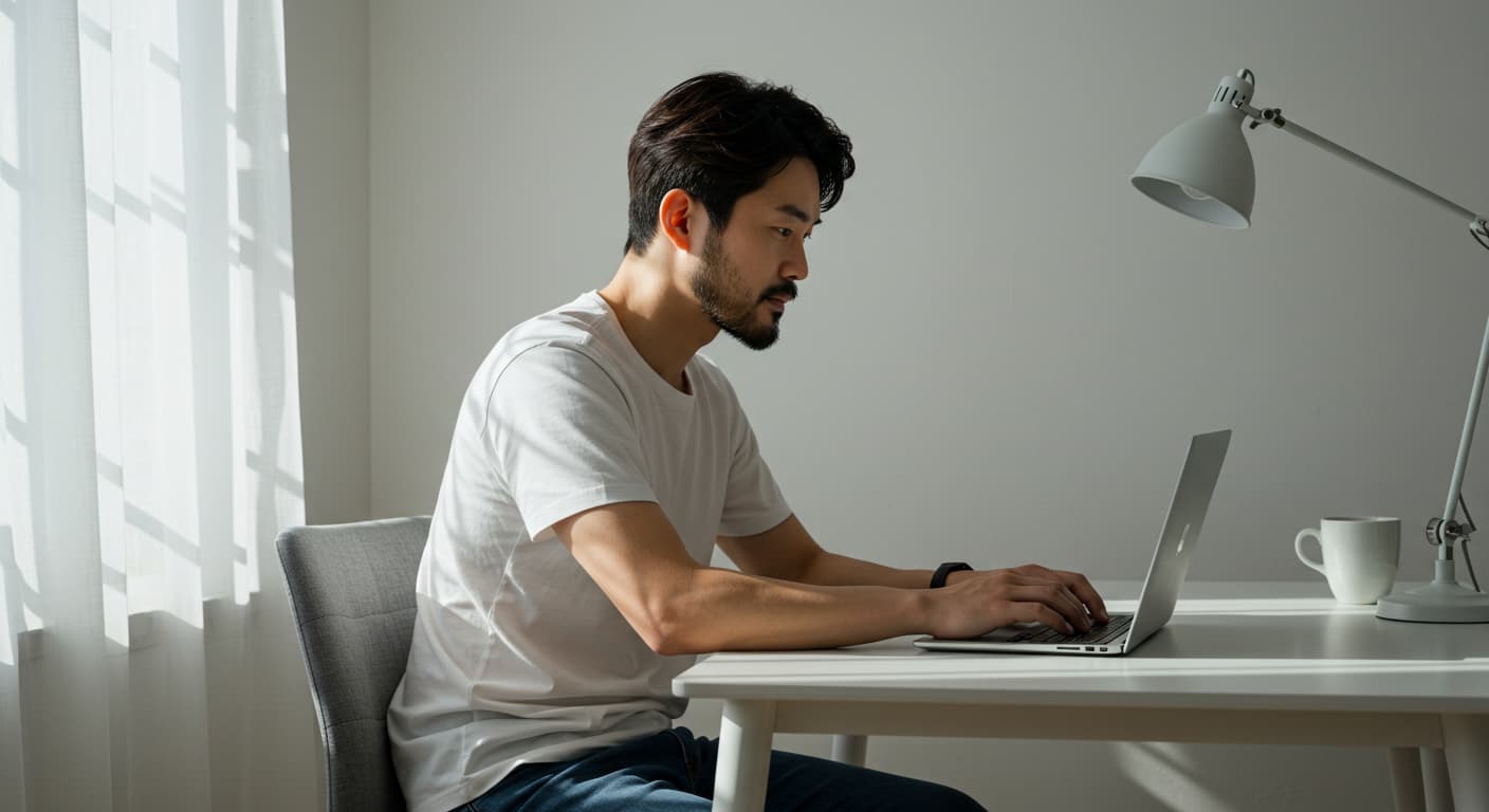 청년주택드림청약을 컴퓨터로 가입하는 남자