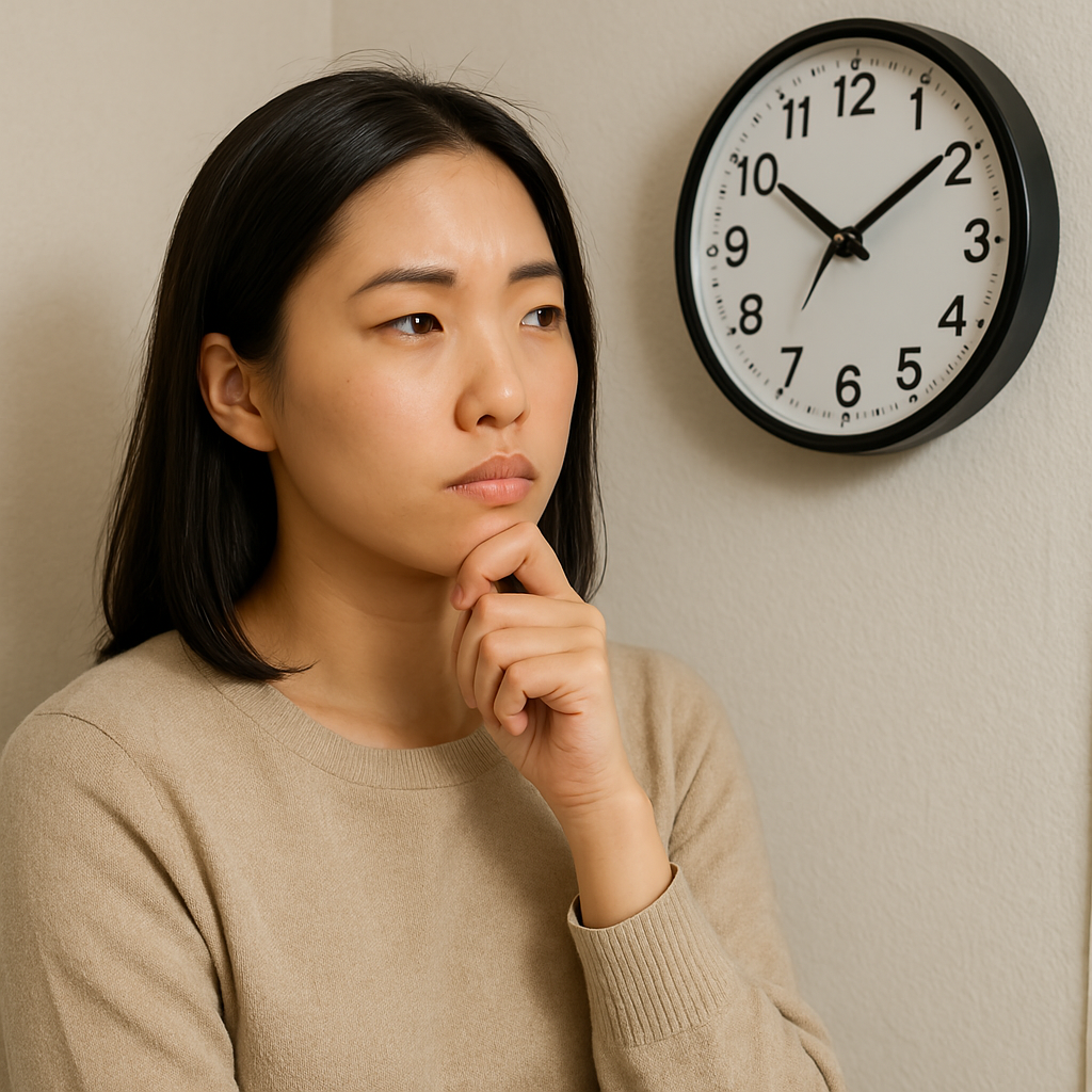 시계를 보며 고민하는 여성