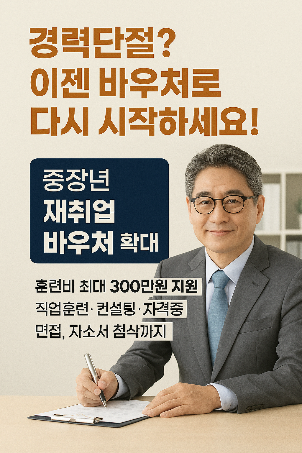 "50대도 직업훈련비 300만 원 전액 지원! 중장년 재취업 정부 바우처 총정리"
