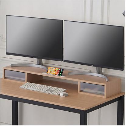 우드웰 스토리 서랍형 듀얼 모니터 받침대 MT-01, 메이플