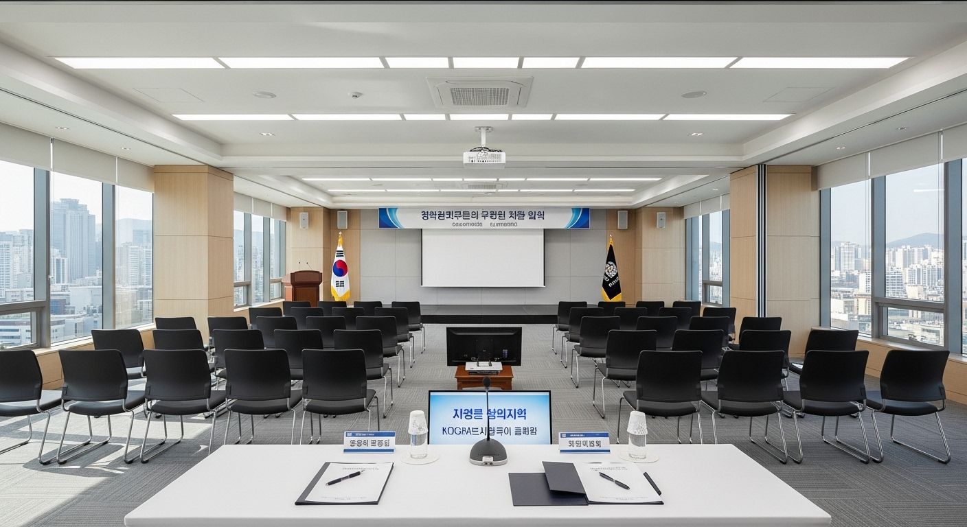 정부 정책 발표 전 회의실